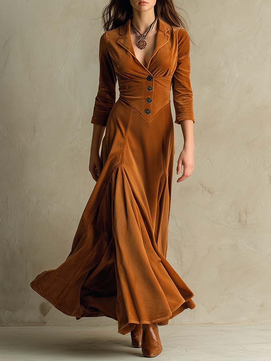 Long Velvet Dress with Vintage Charm