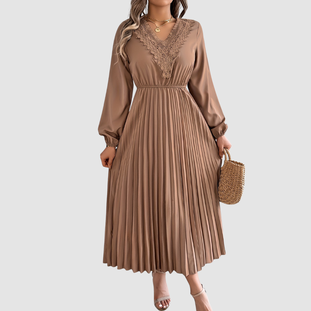 Rosalind Quinn | Lace V-Neck Pleated A-Line Dress