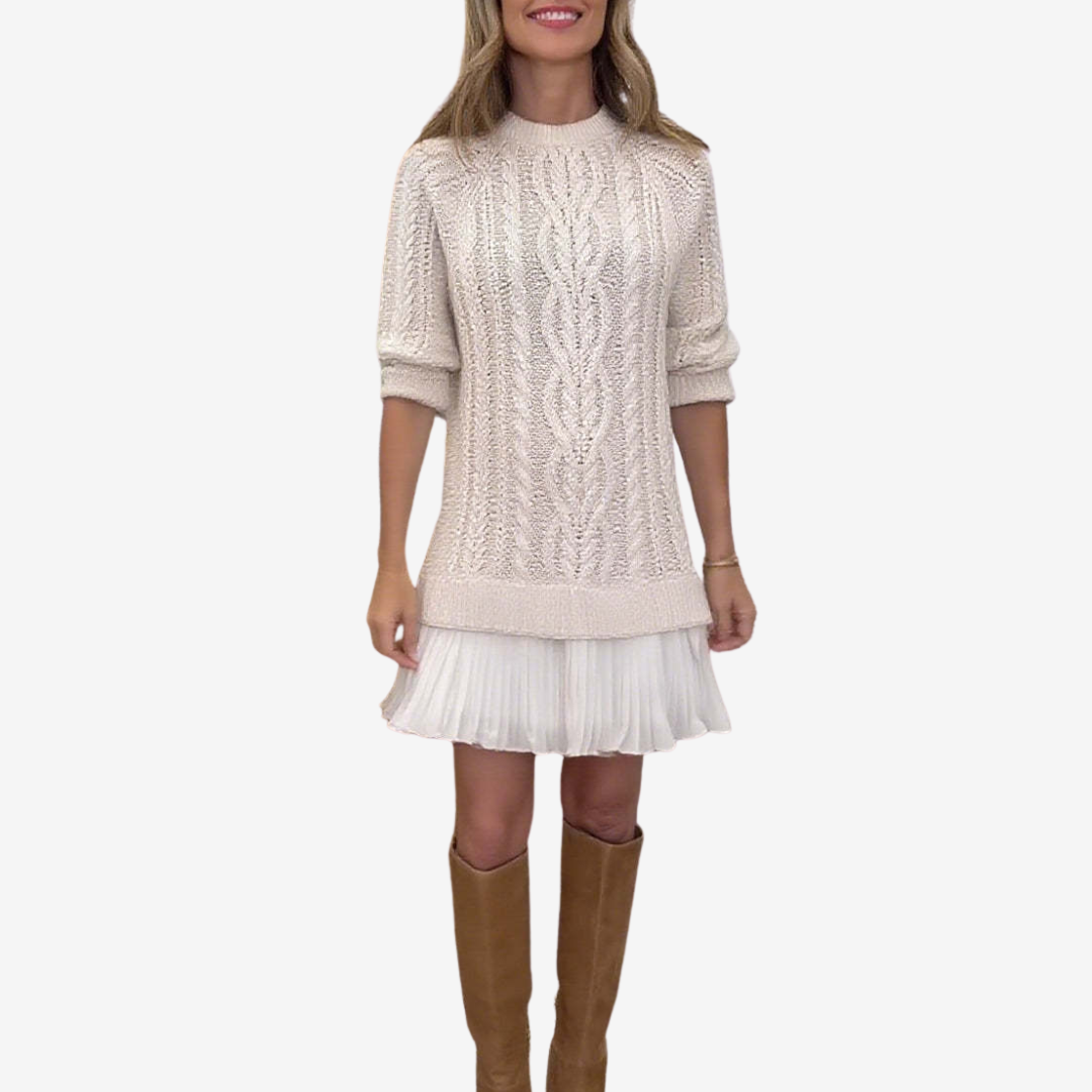 Gaelle | Knitted Sweater Dress with Pleated Hem