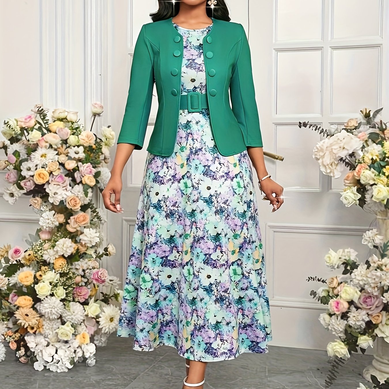 Printed Belted Two-Piece Set