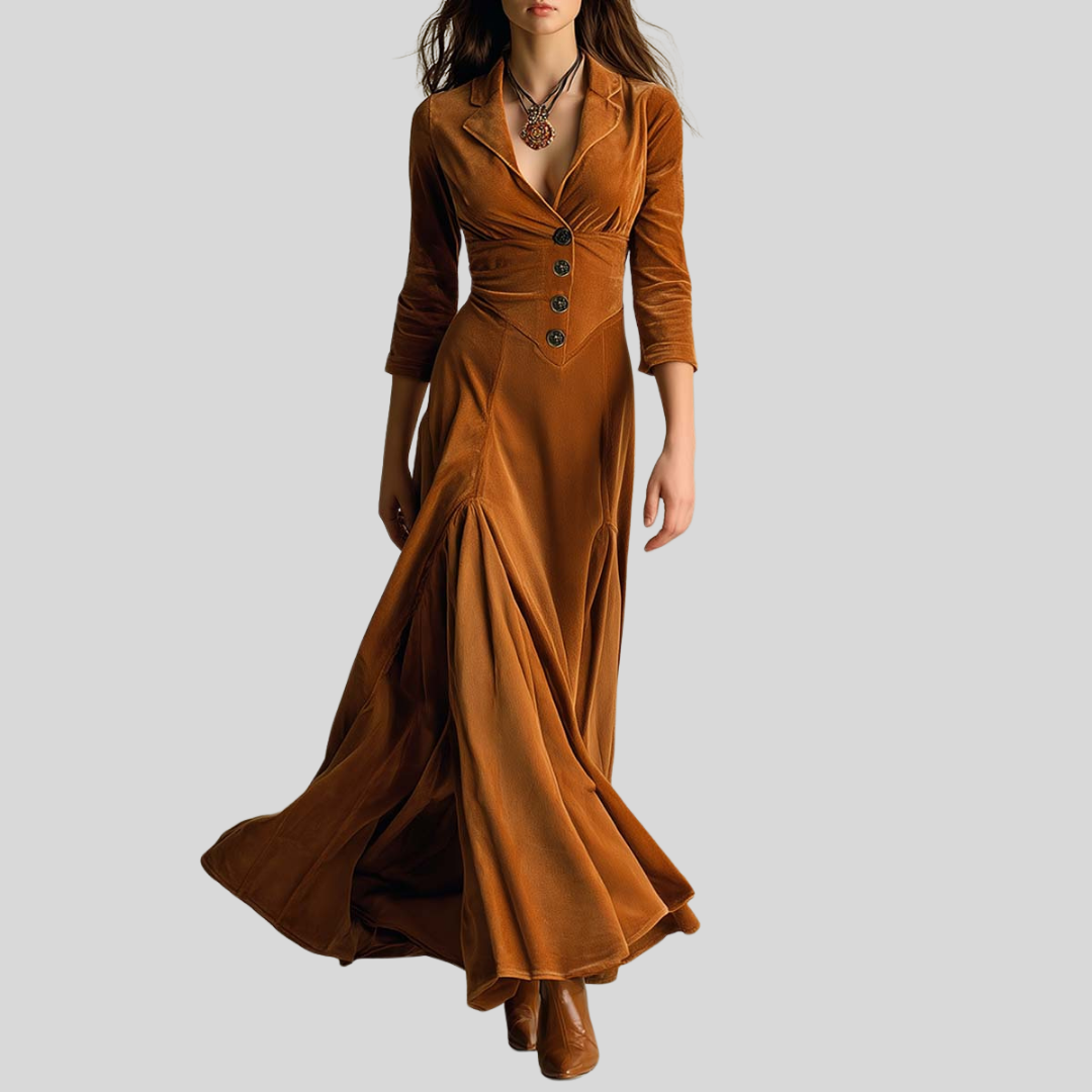 Long Velvet Dress with Vintage Charm