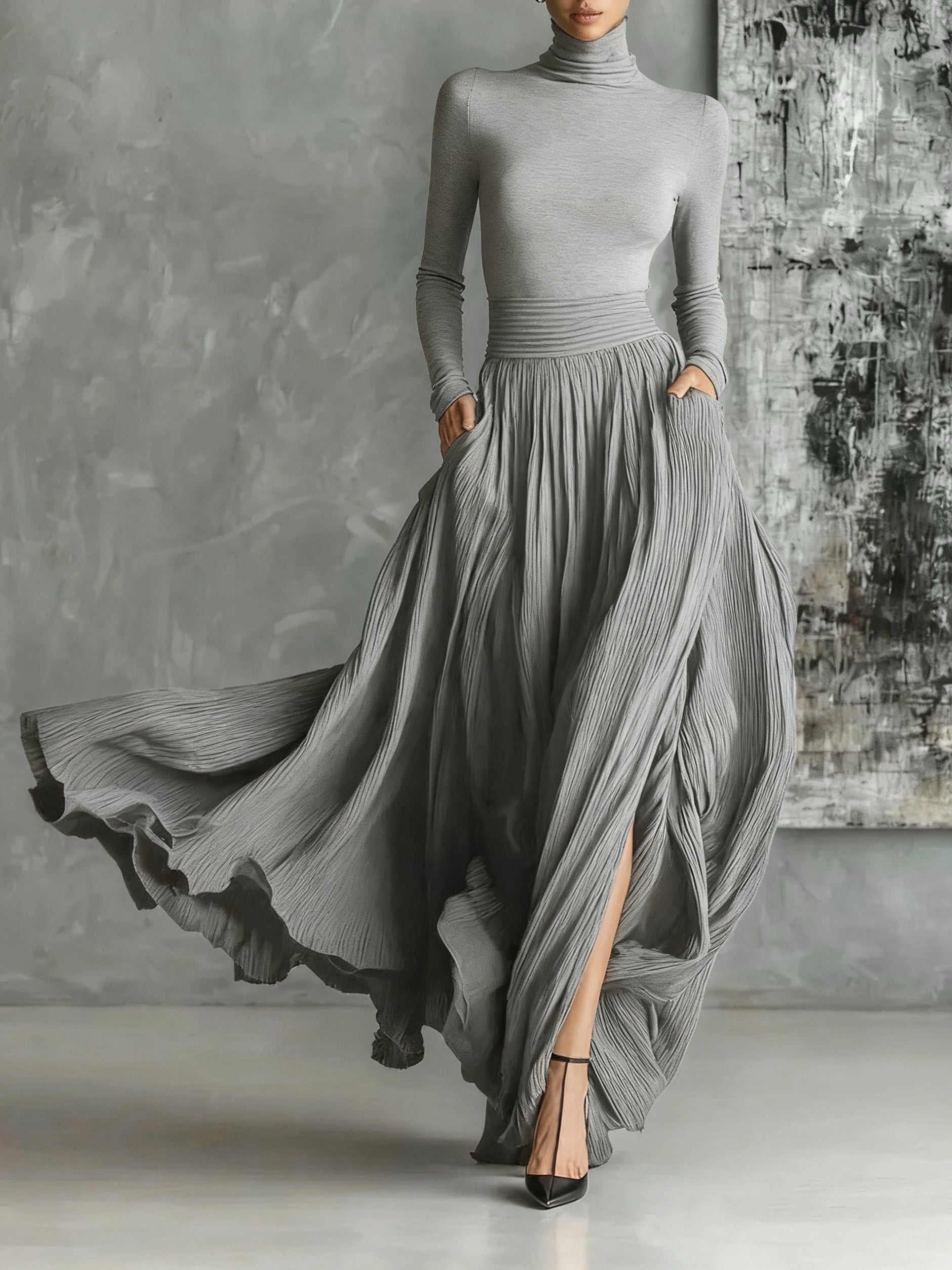 Elegant Pleated Maxi Skirt
