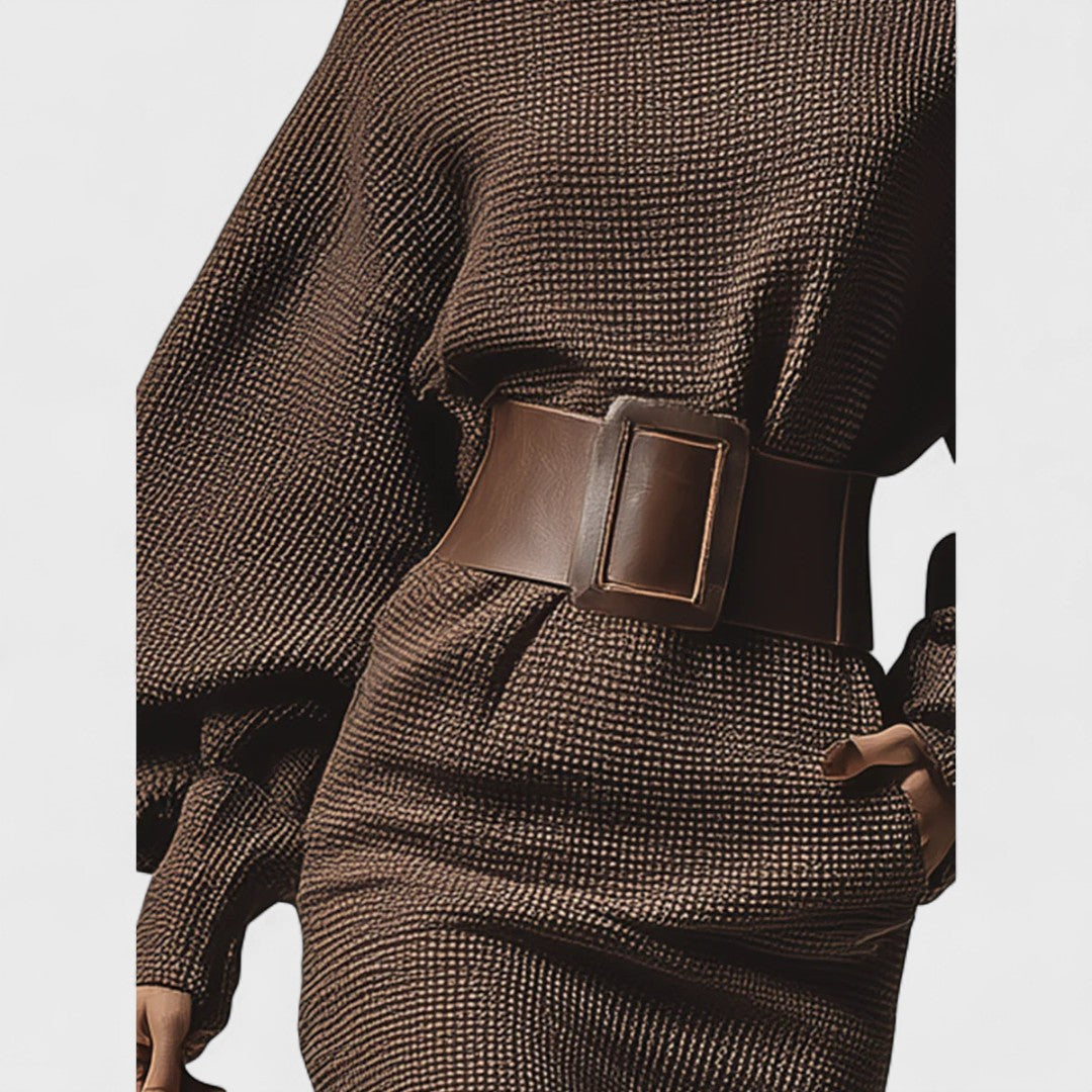 Clea | Short Knitted Dress with Structured Belt