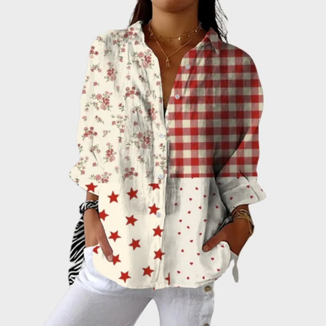 Fiora | Ocean Patchwork Blouse