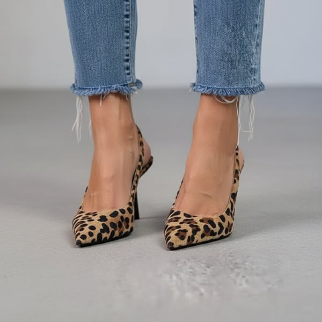 Pointed Toe Leopard Print Slingback Stiletto Heels