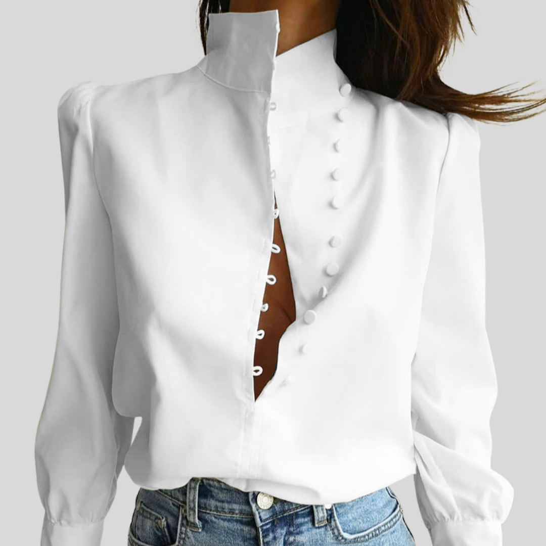Classy Button Front Long Sleeve Blouse