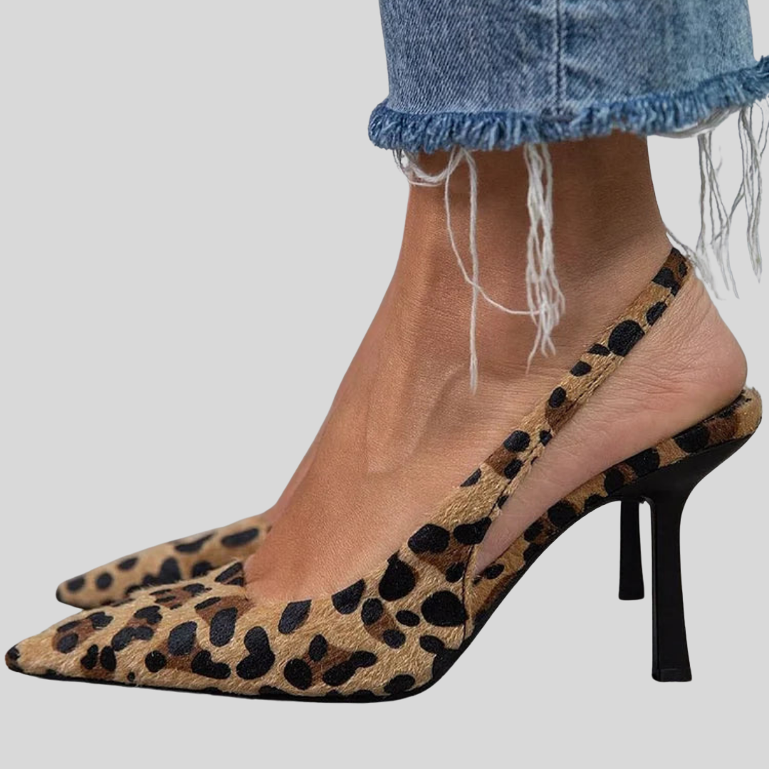 Pointed Toe Leopard Print Slingback Stiletto Heels