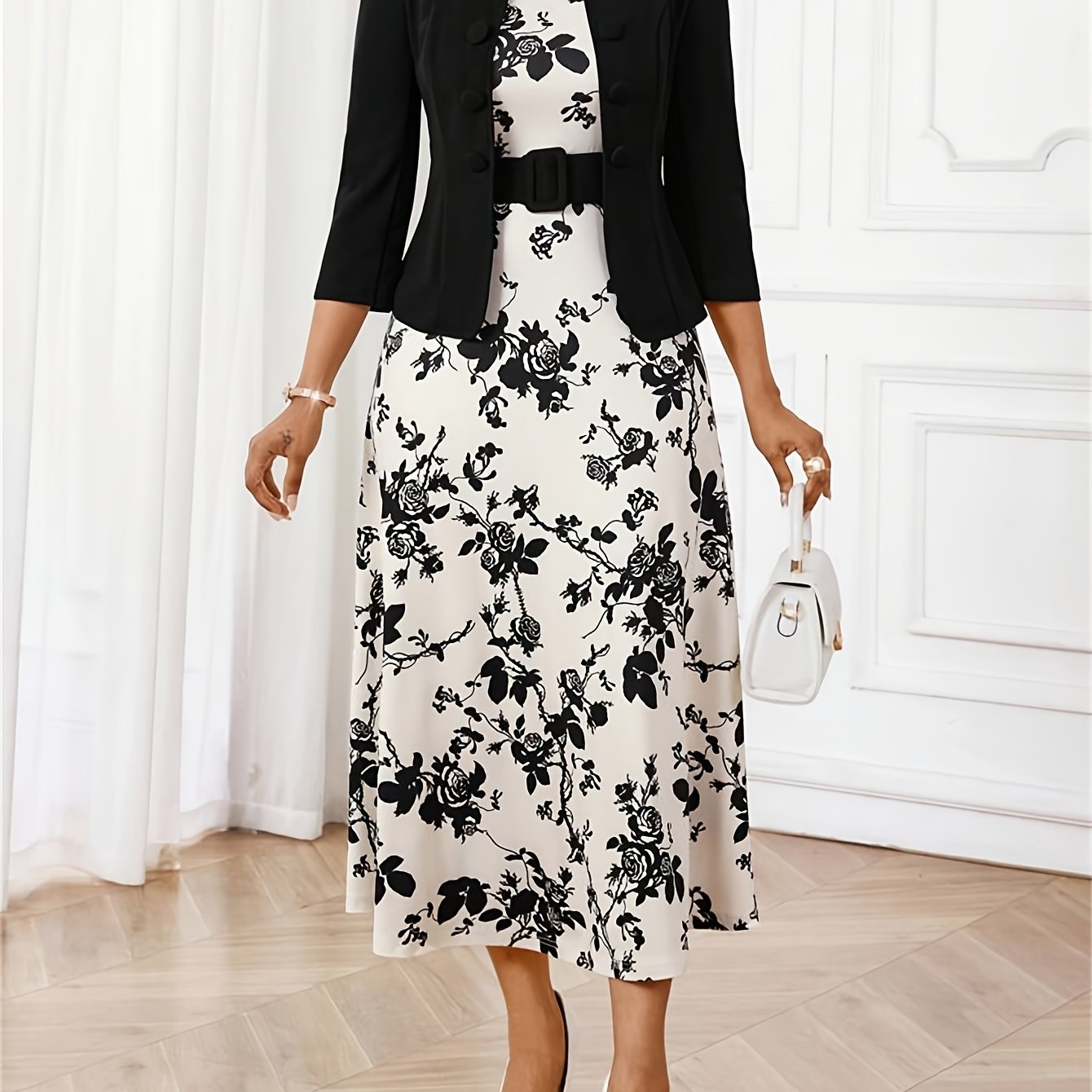 Printed Belted Two-Piece Set