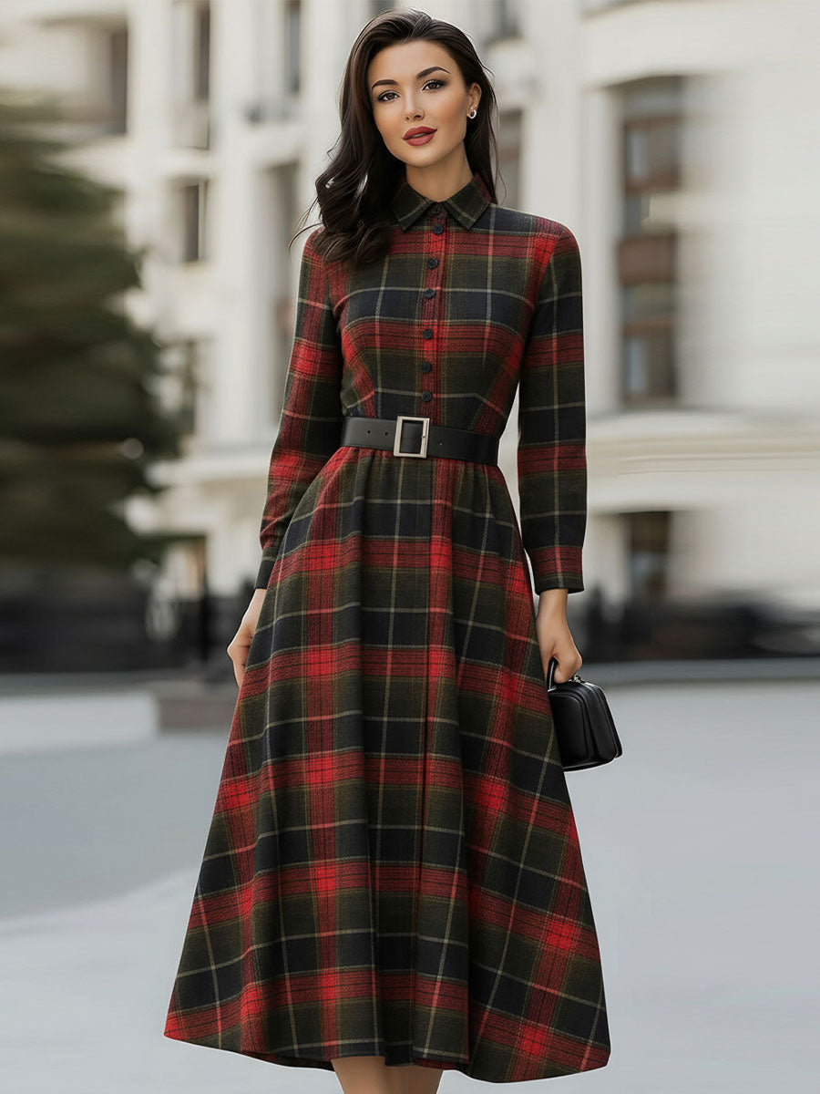 Bella | Retro Plaid Belted Dress