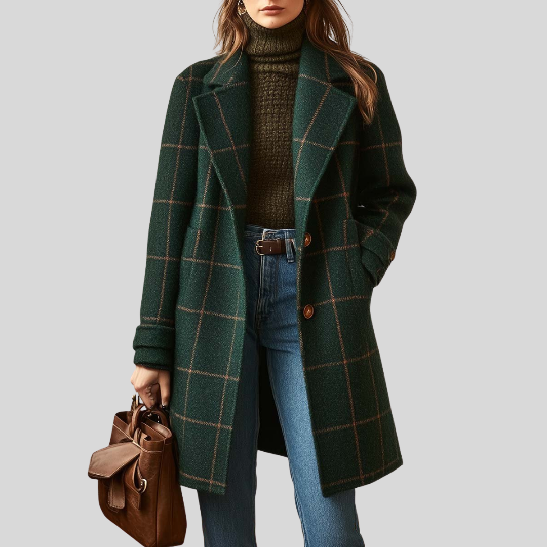 Grace | Retro Lapel Plaid Tweed Coat