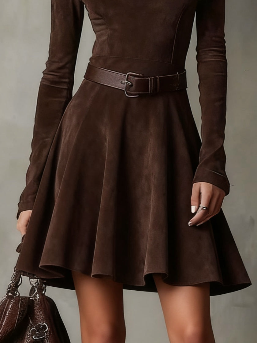Thalasso | Vintage Dark Brown Suede Mock Neck Mini Dress